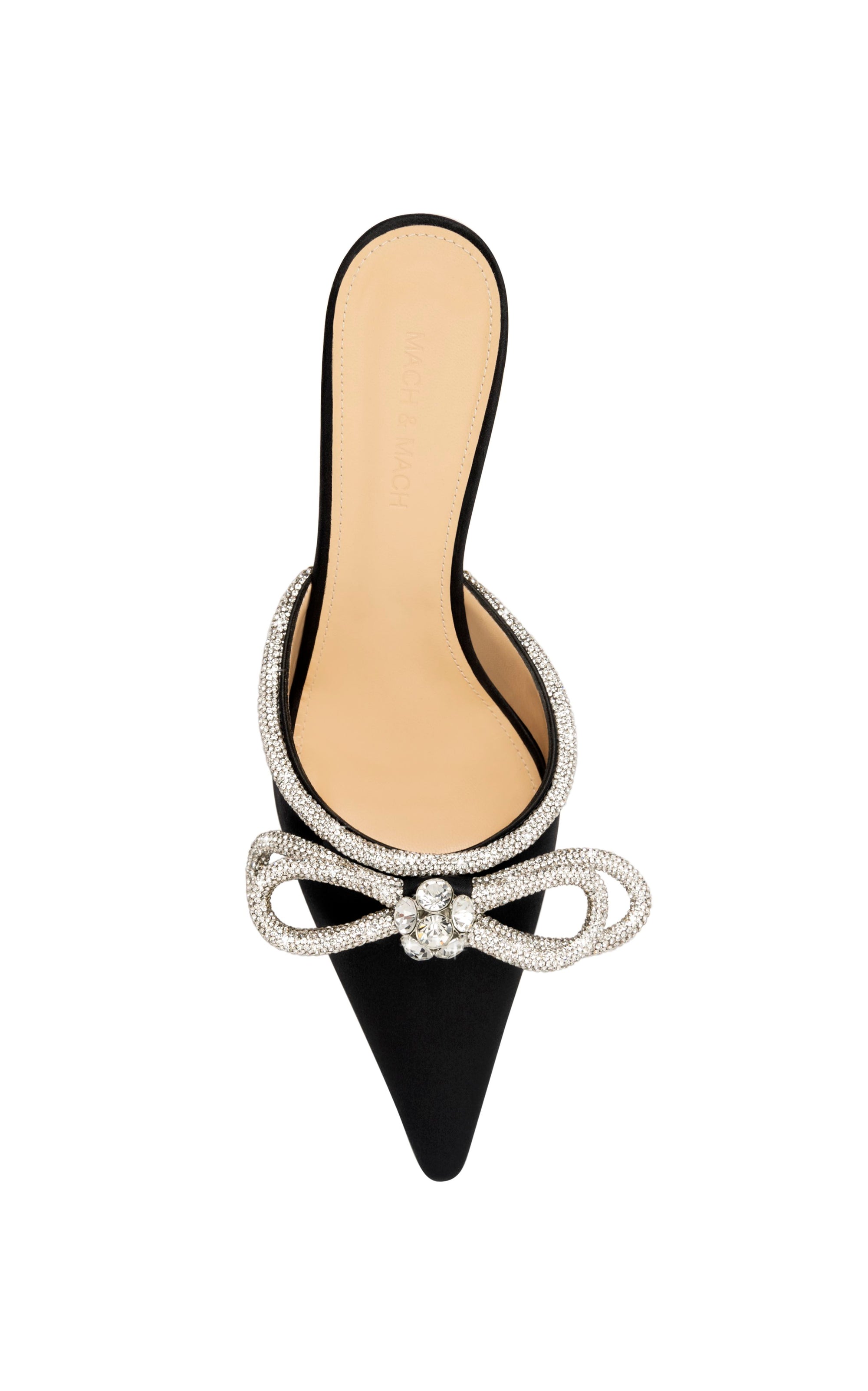 Mules à talon Double Bow 65 en soie & strass - Black