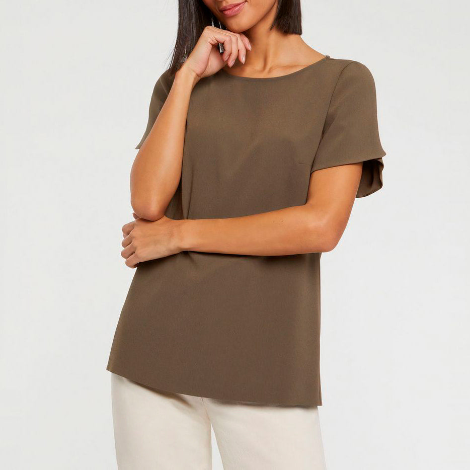 Short-sleeved blouse - Light khaki
