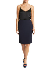 Jupe droite en satin - Bleu marine