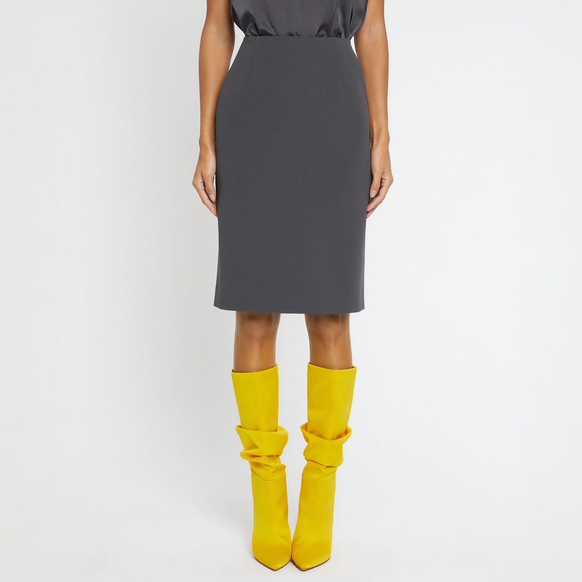 Jupe droite en satin - Gris