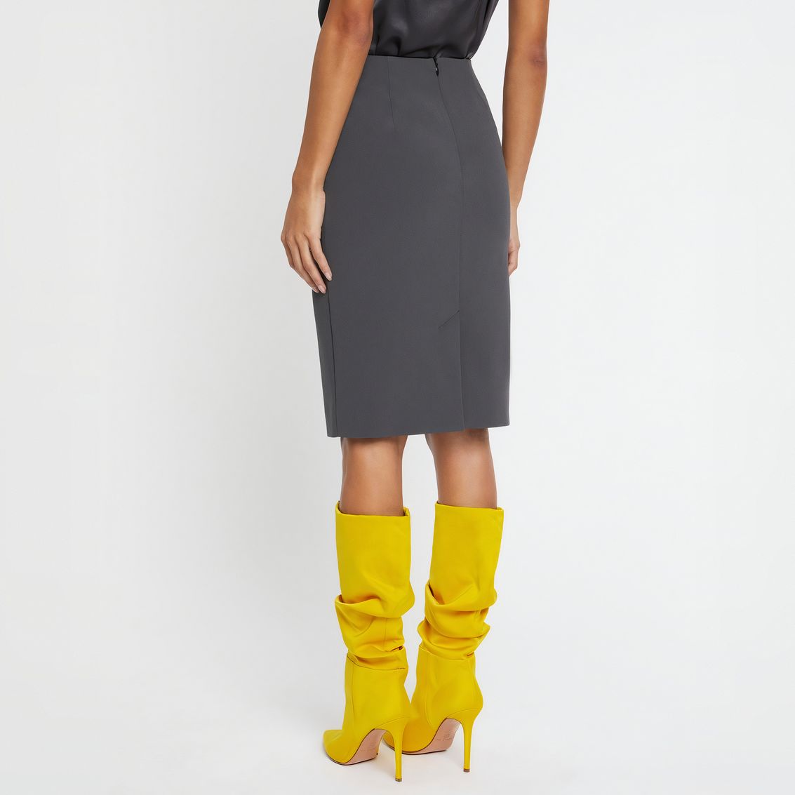 Jupe droite en satin - Gris