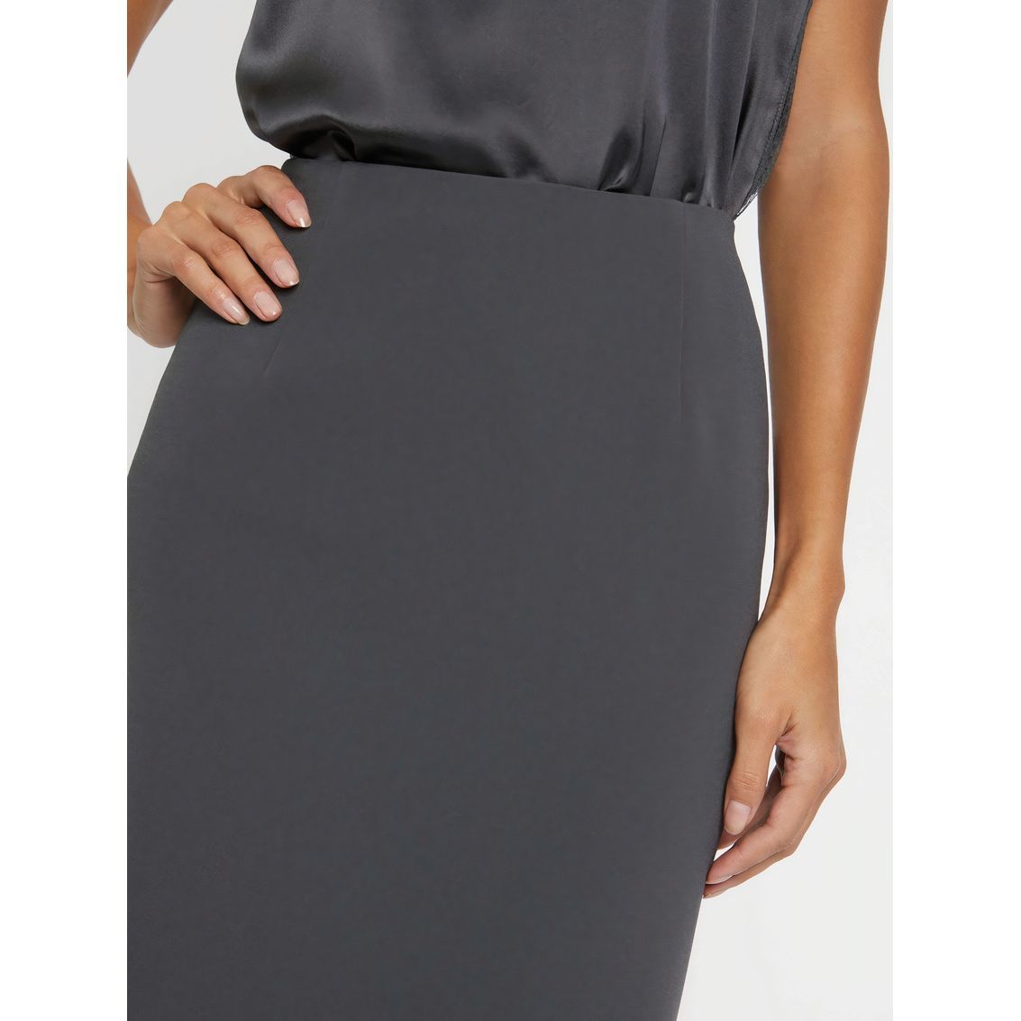 Jupe droite en satin - Gris