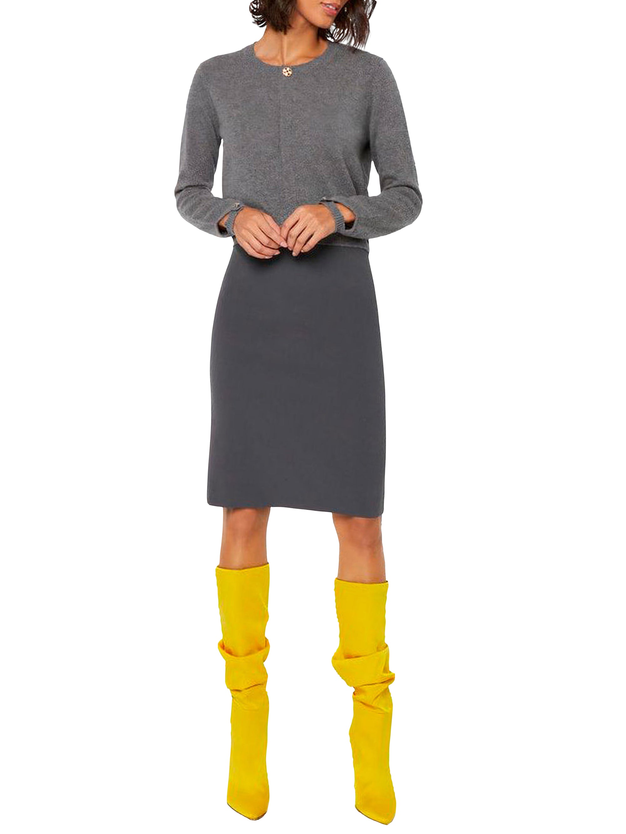 Jupe droite en satin - Gris