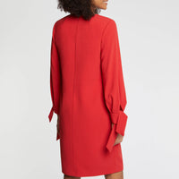 Robe trapèze à manches longues - Rouge & rose