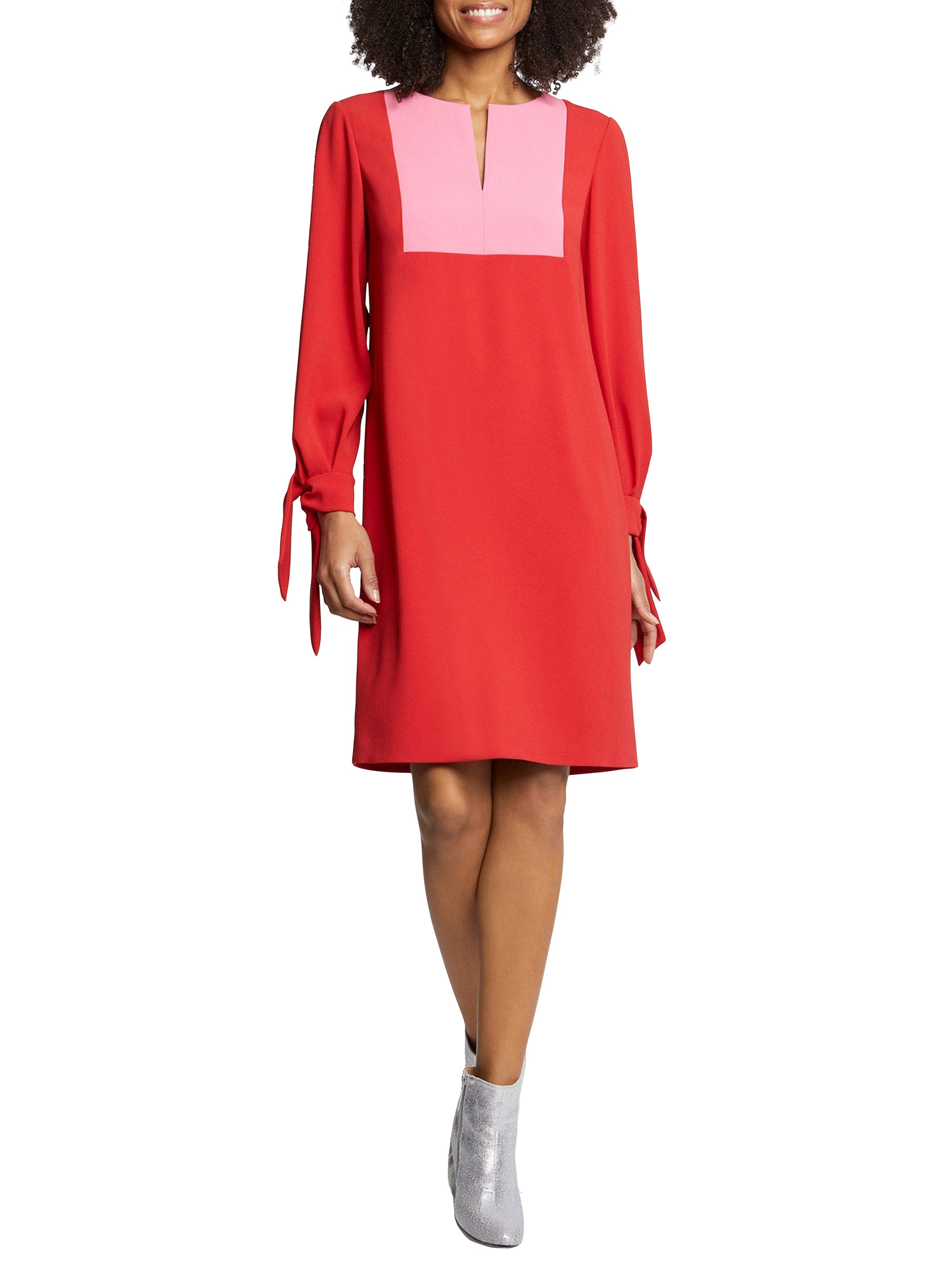 Robe trapèze à manches longues - Rouge & rose