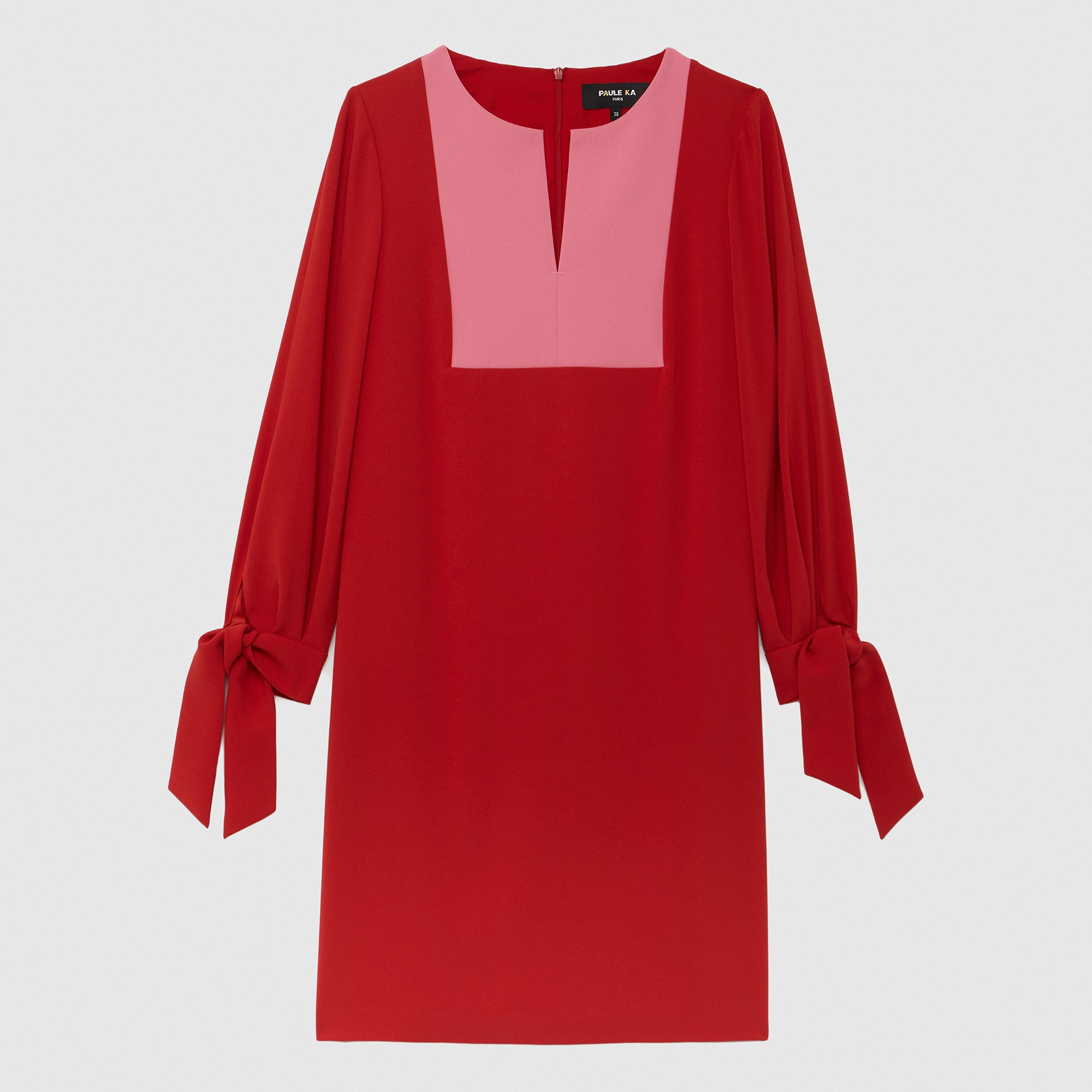 Robe trapèze à manches longues - Rouge & rose