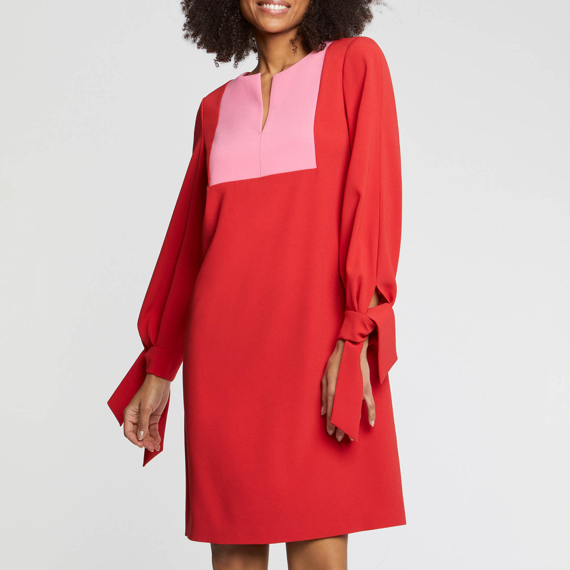 Robe trapèze à manches longues - Rouge & rose