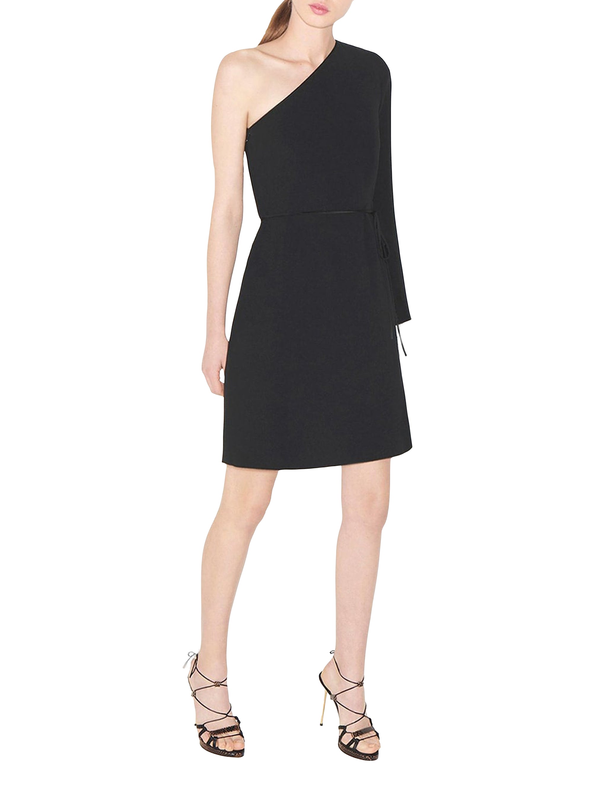 Robe ceinturée à col asymétrique - Noir