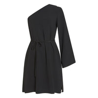 Robe ceinturée à col asymétrique - Noir