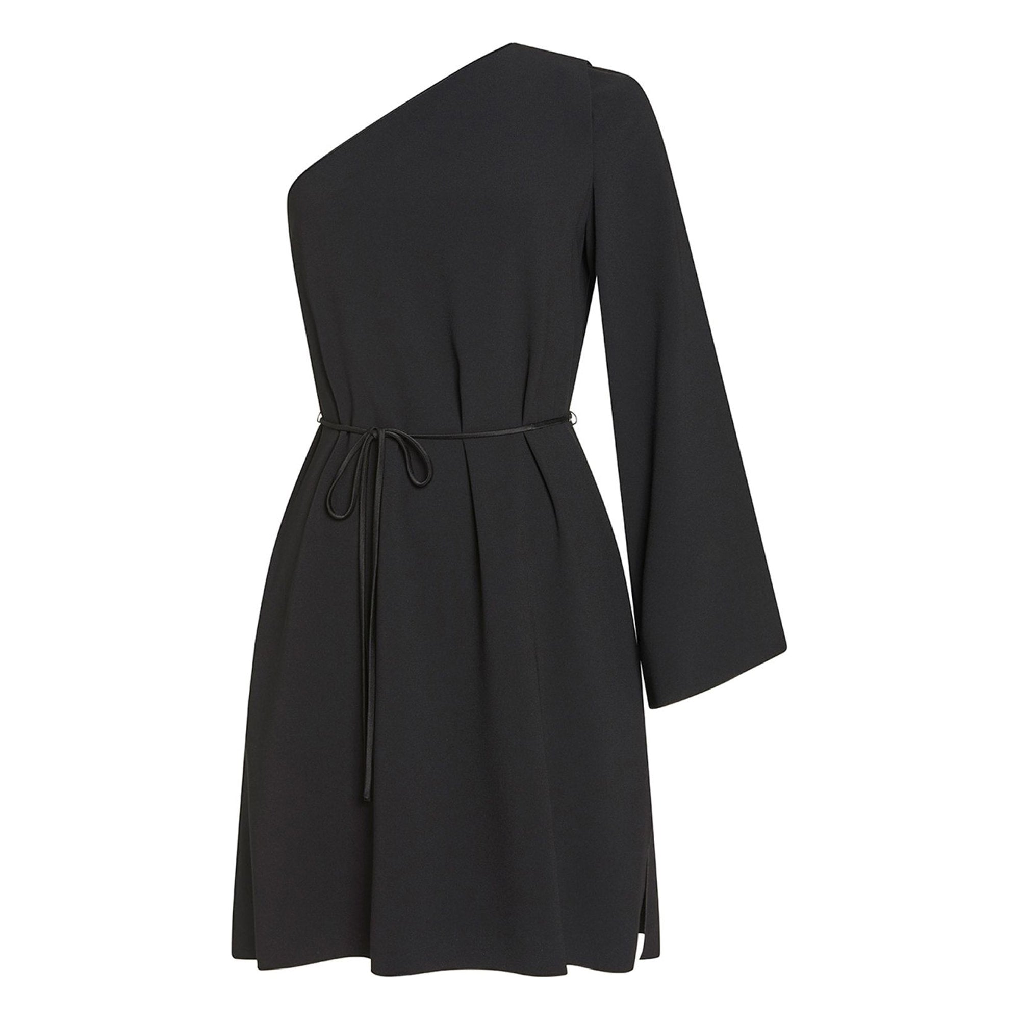 Robe ceinturée à col asymétrique - Noir