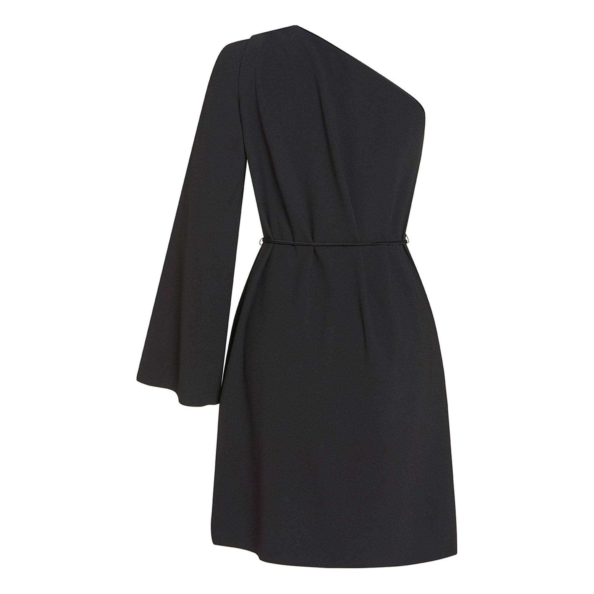 Robe ceinturée à col asymétrique - Noir