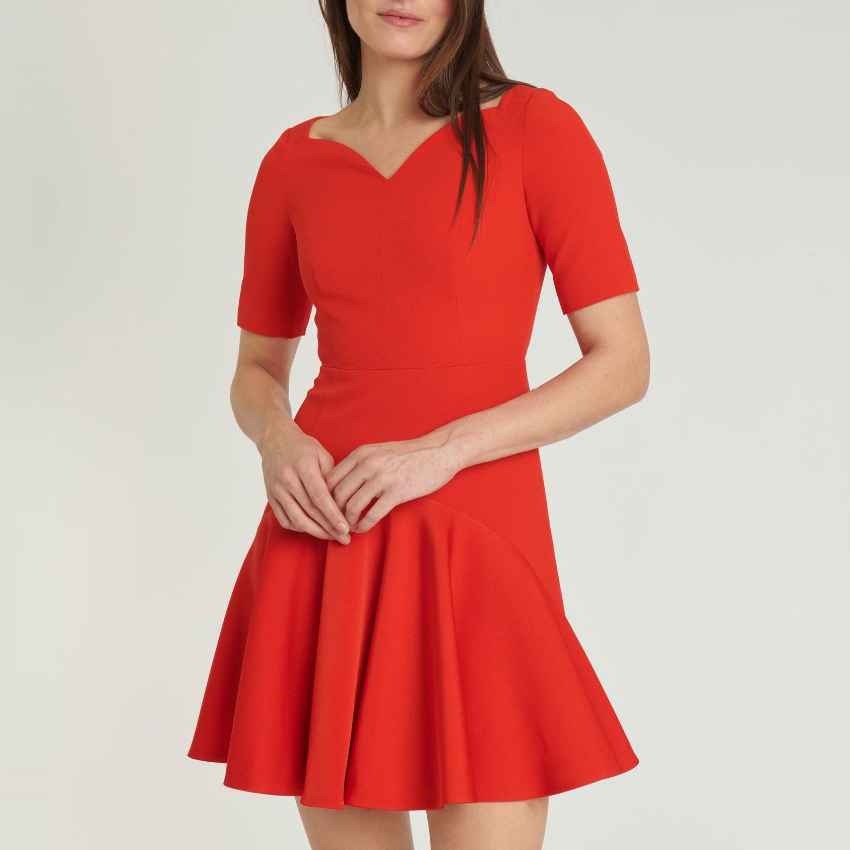 Robe courte à manches courtes - Rouge orange