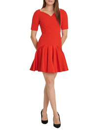 Robe courte à manches courtes - Rouge orange