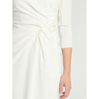 Robe à manches mi-longues en crêpe envers satin - Blanc cassé