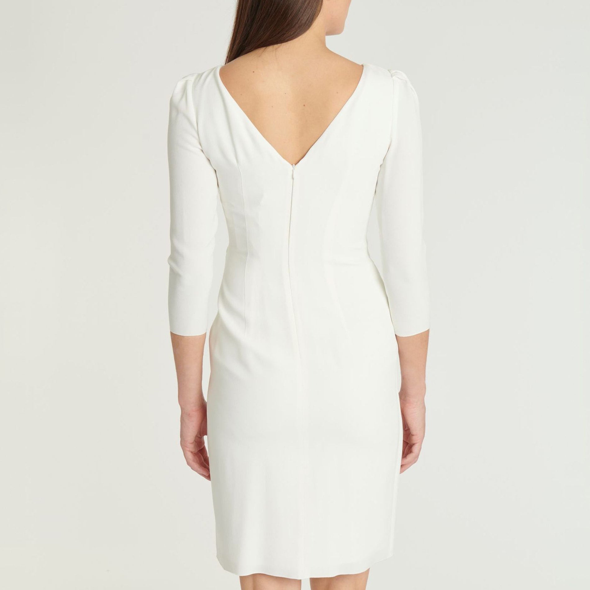 Robe à manches mi-longues en crêpe envers satin - Blanc cassé