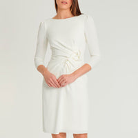 Robe à manches mi-longues en crêpe envers satin - Blanc cassé
