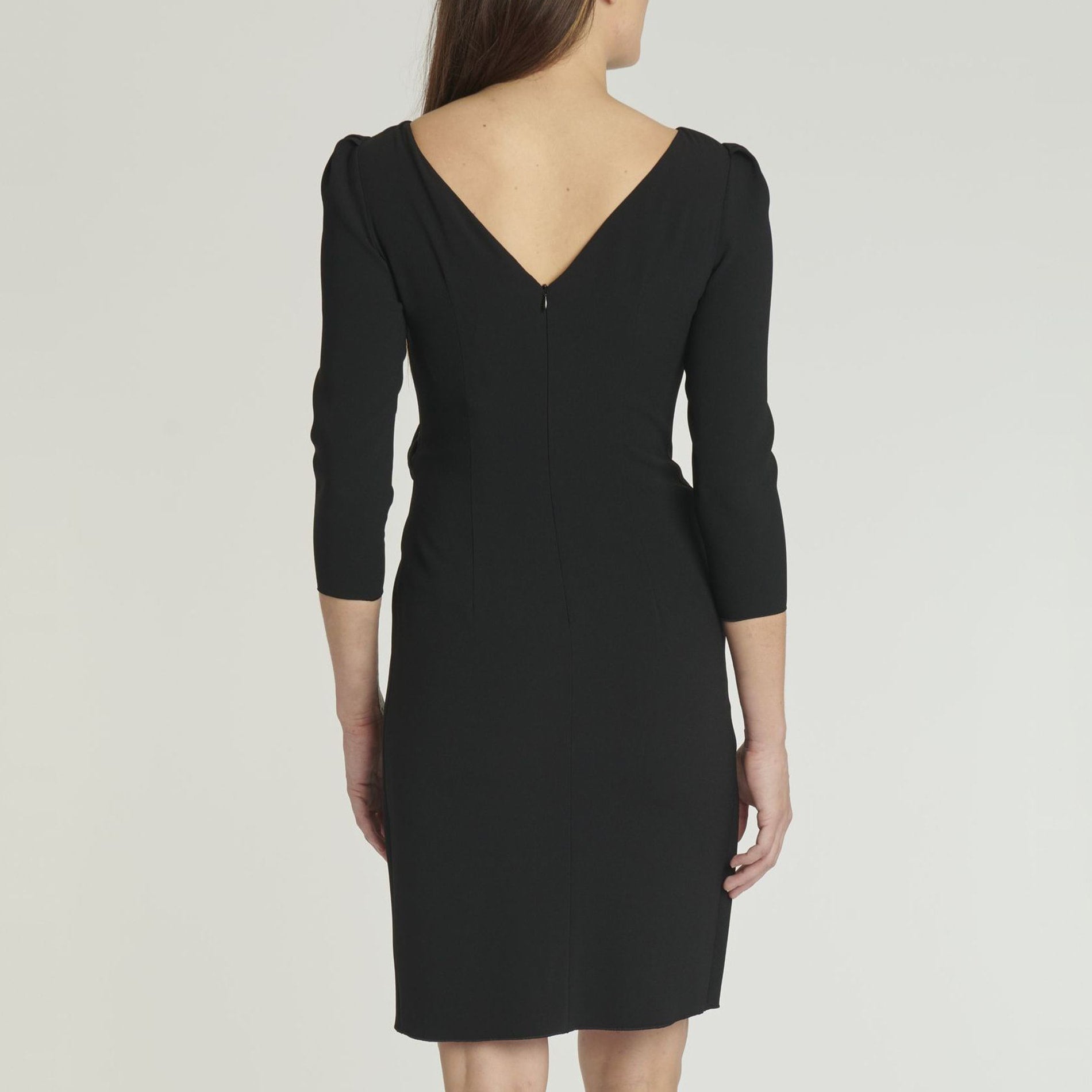 Mid-length sleeved dress in satin-back crepe - Black