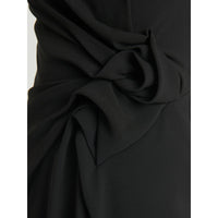Mid-length sleeved dress in satin-back crepe - Black