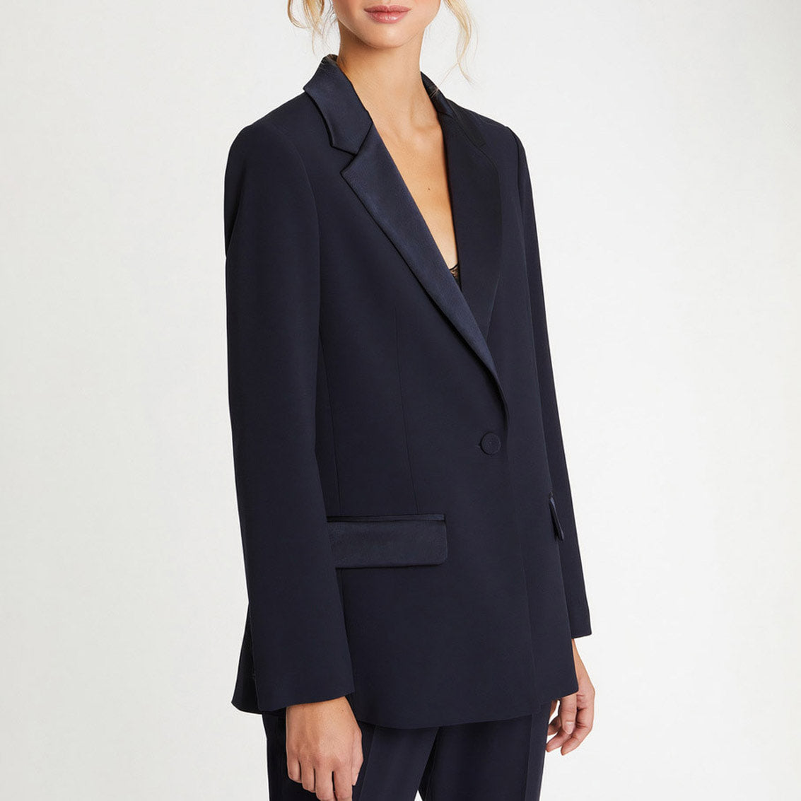 Tailored collar blazer jacket - Navy blue