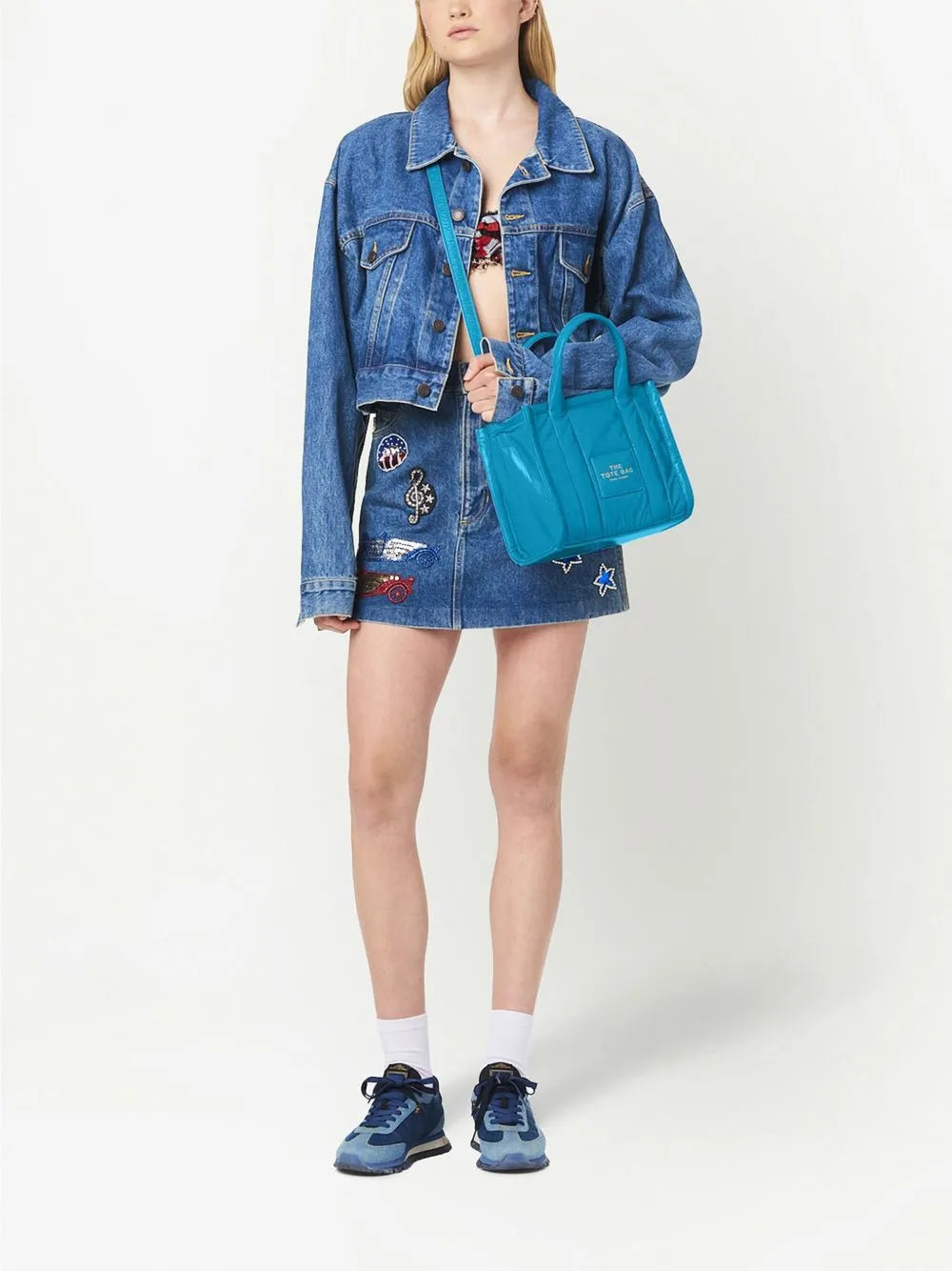 Petit sac à bandoulière The Tote Bag verni en cuir - Air Blue