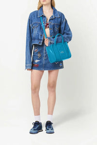 The Tote Bag small patent leather shoulder bag - Air Blue