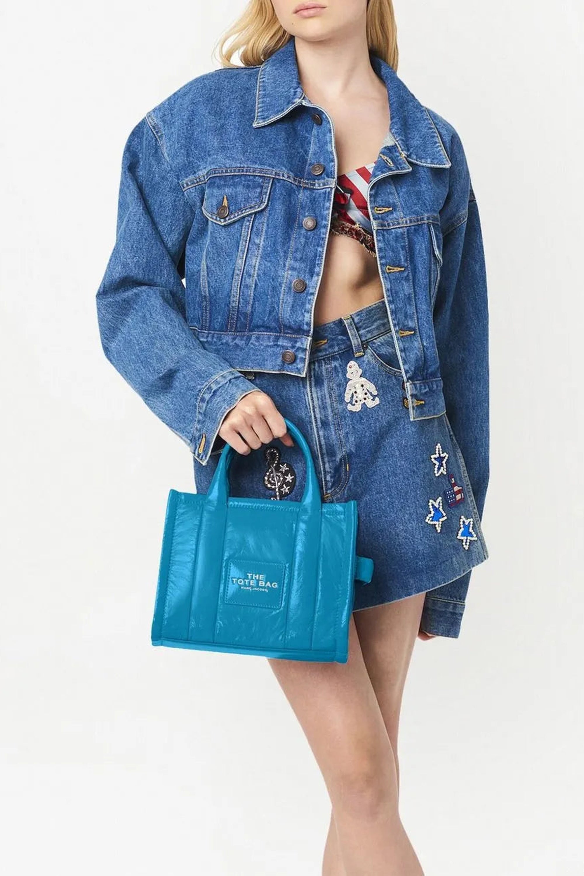 Petit sac à bandoulière The Tote Bag verni en cuir - Air Blue
