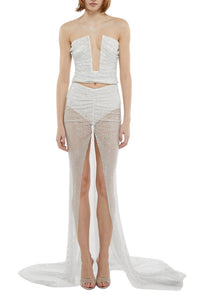 Bustier décolleté orné de strass - White