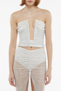 Bustier décolleté orné de strass - White