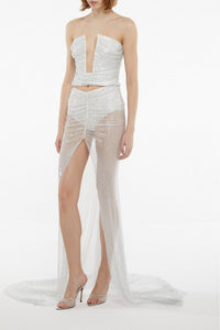 Bustier décolleté orné de strass - White