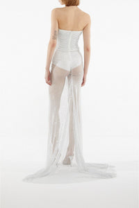 Bustier décolleté orné de strass - White