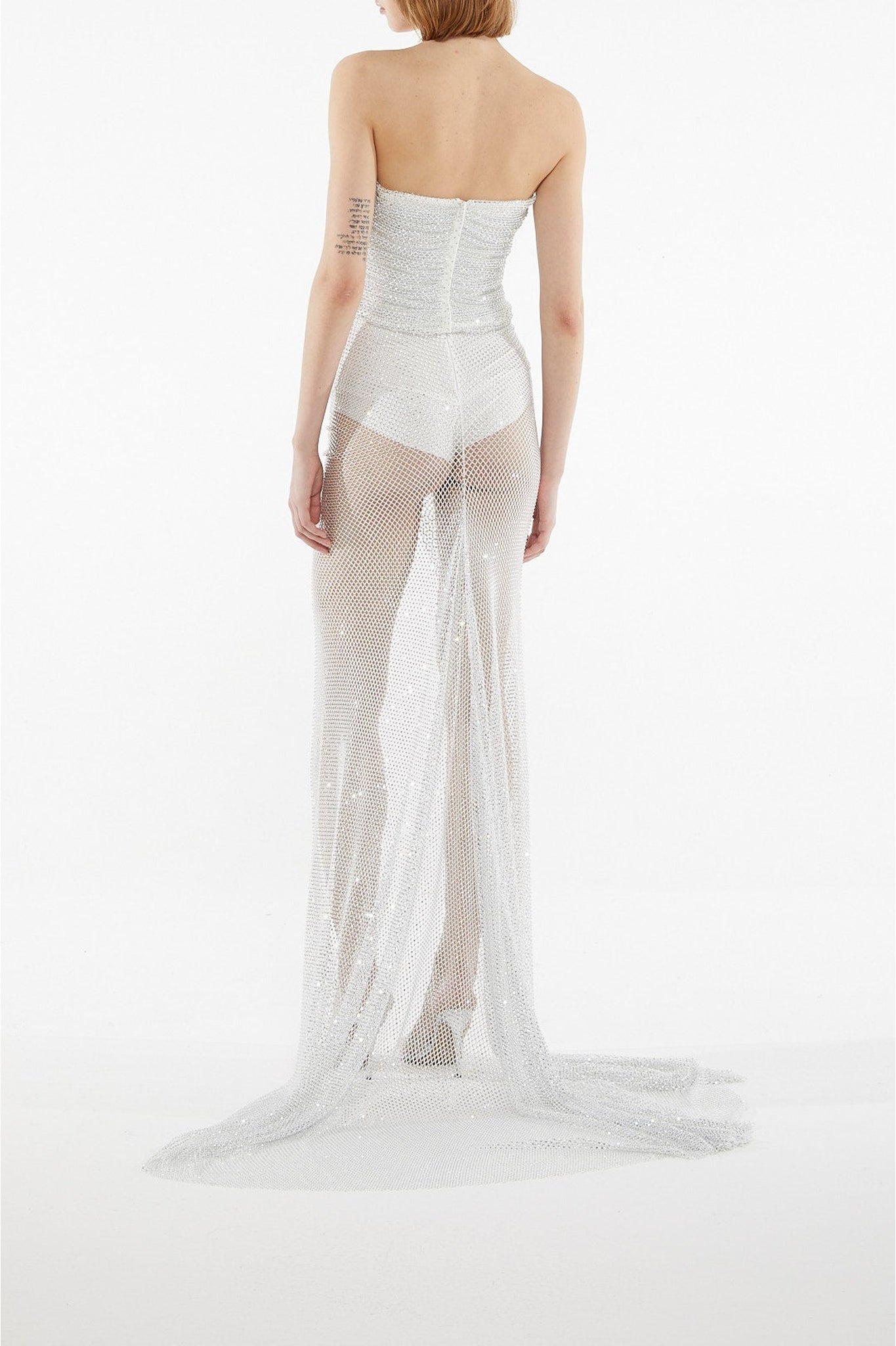 Bustier décolleté orné de strass - White