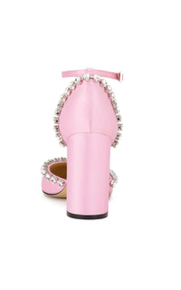 Escarpins à bride Audrey 95 en soie & strass - Pink