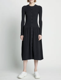 Robe à boutons en tricot côtelé - Black
