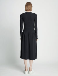 Robe à boutons en tricot côtelé - Black