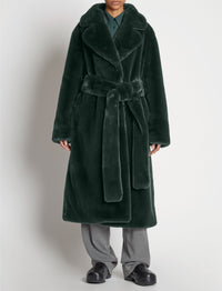 Manteau long ceinturé en faussure fourrure - Pine