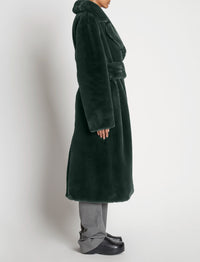Manteau long ceinturé en faussure fourrure - Pine