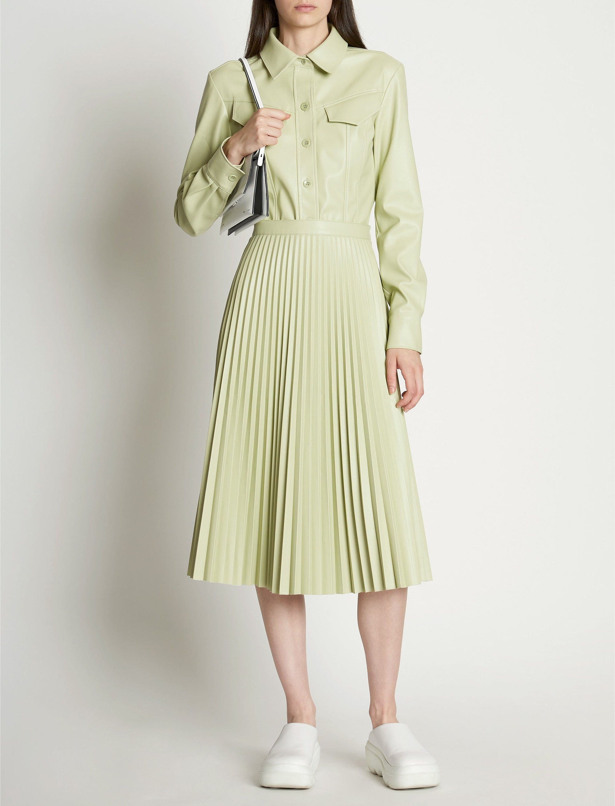 Jupe midi plissée effet cuir - Green Tea