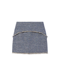 Jupe courte à franges en tweed - Blue Multicolor
