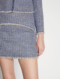 Jupe courte à franges en tweed - Blue Multicolor
