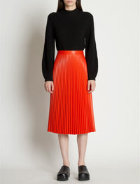 Jupe midi plissée effet cuir - Vermillion
