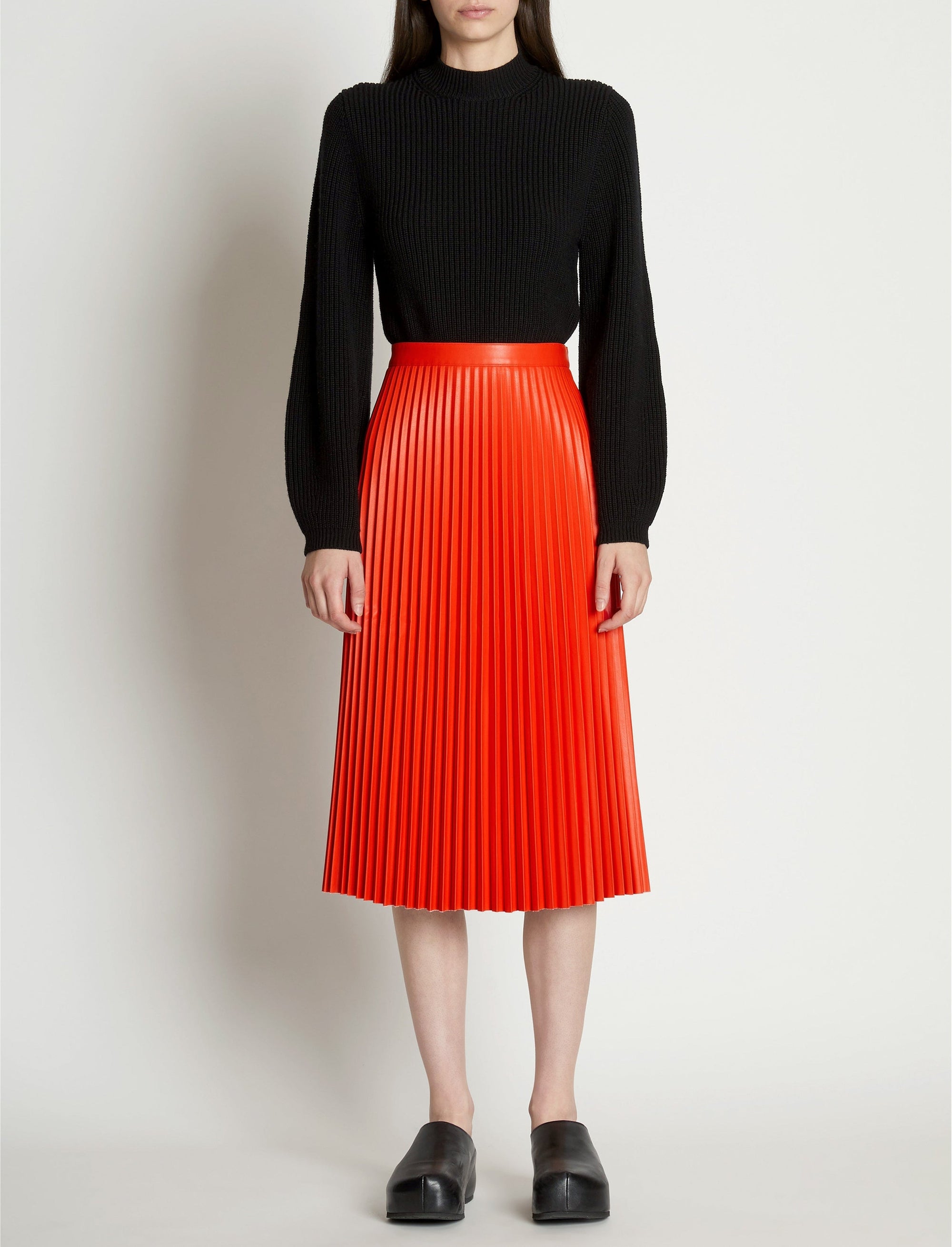 Jupe midi plissée effet cuir - Vermillion