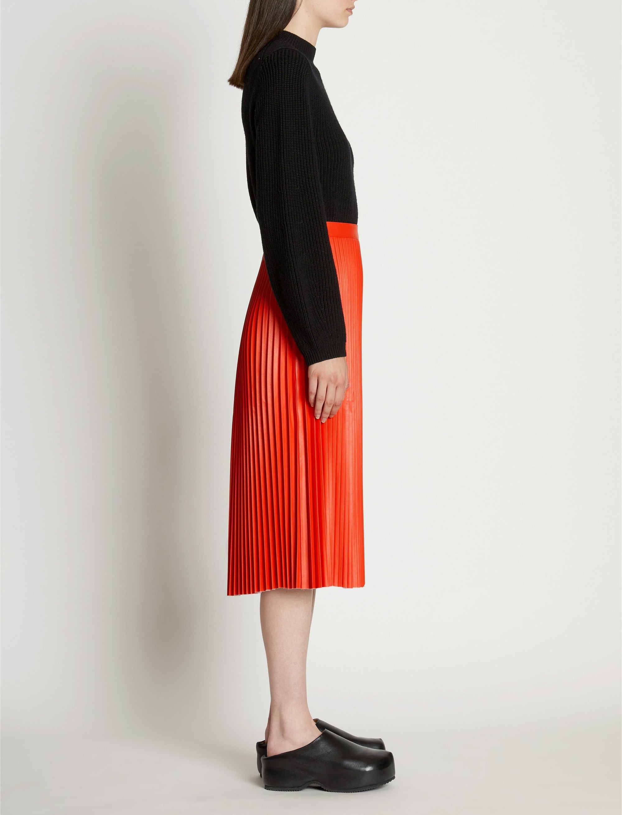 Jupe midi plissée effet cuir - Vermillion