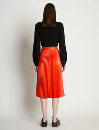 Jupe midi plissée effet cuir - Vermillion