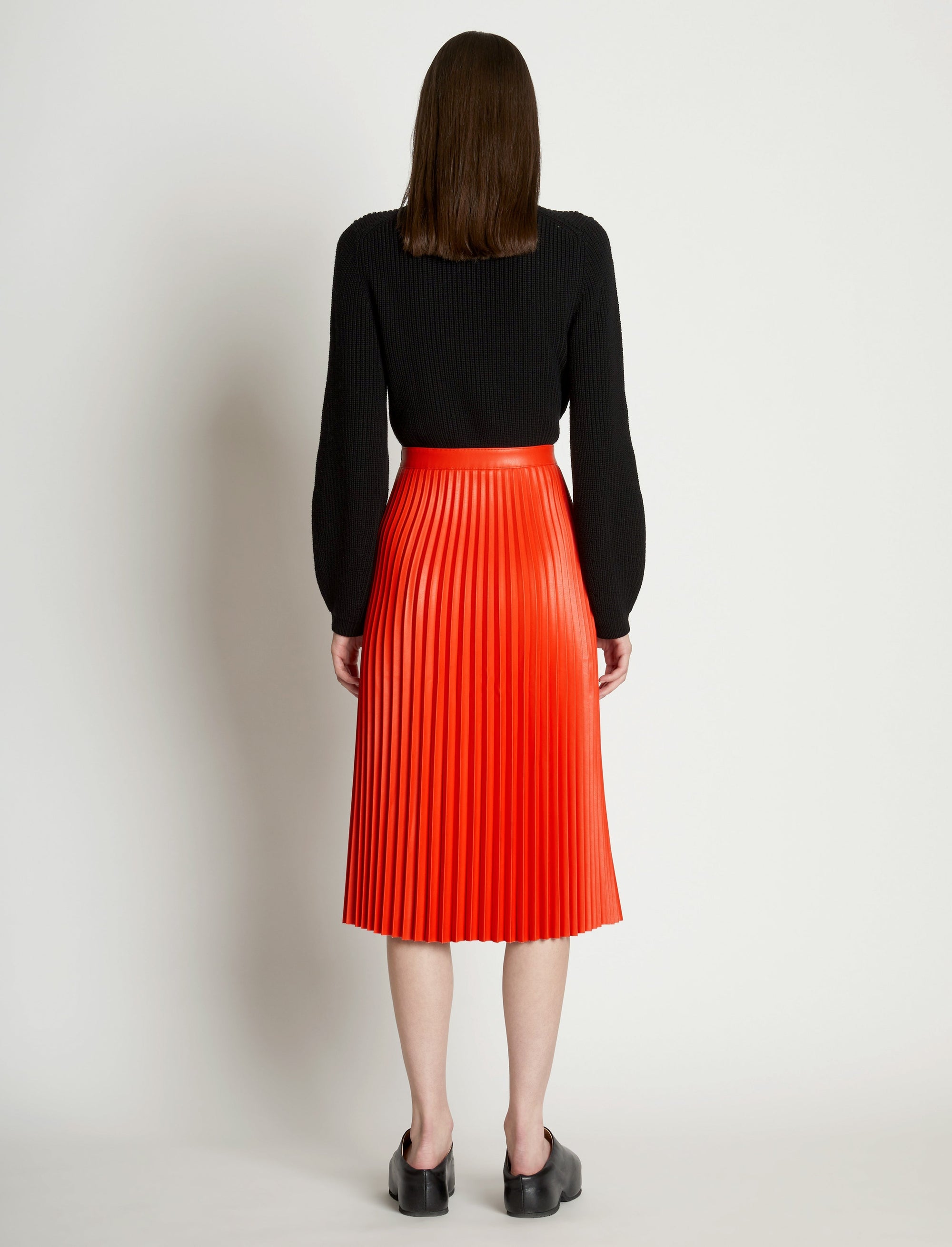 Jupe midi plissée effet cuir - Vermillion