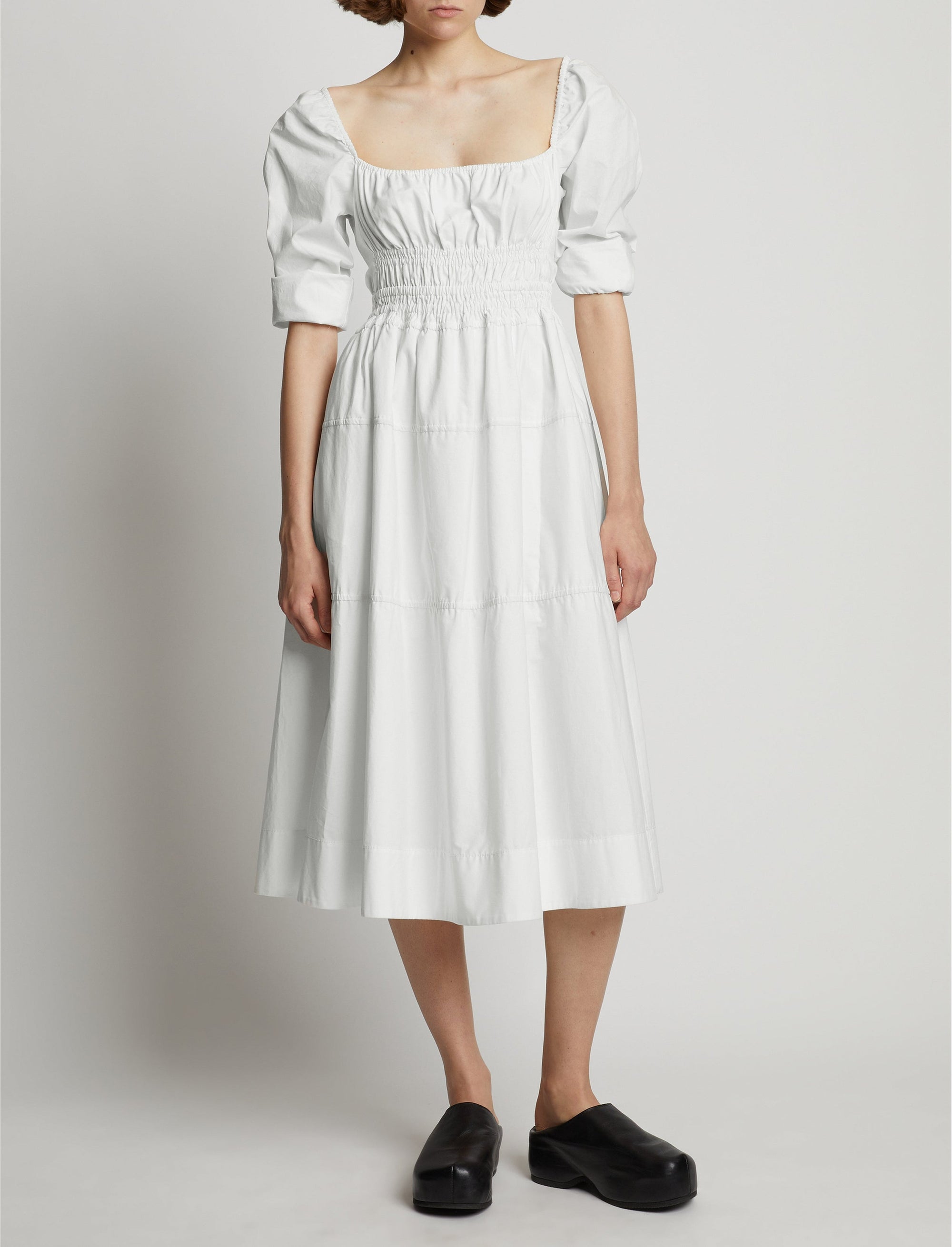 Robe en popeline à encolure carrée - Off White