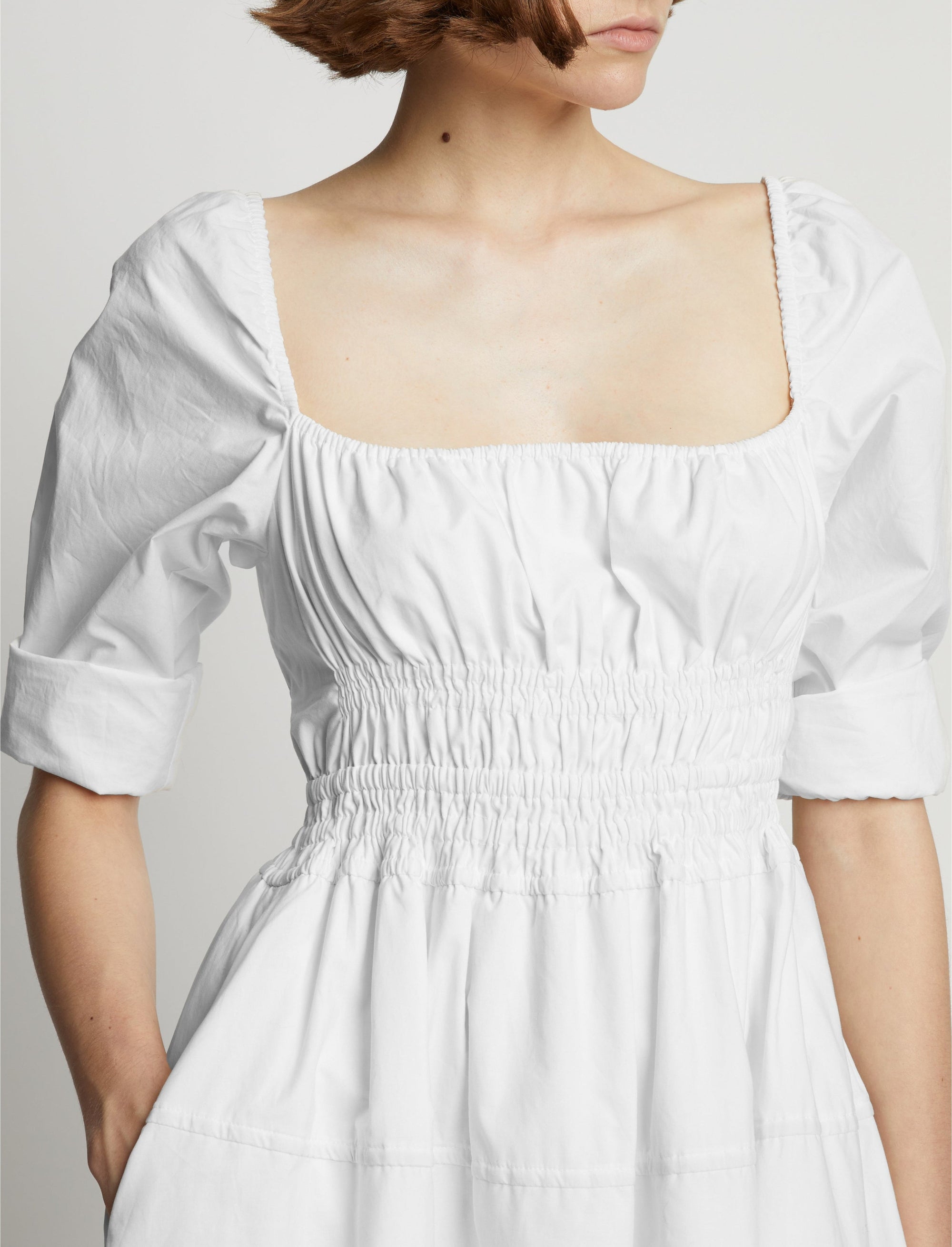 Robe en popeline à encolure carrée - Off White