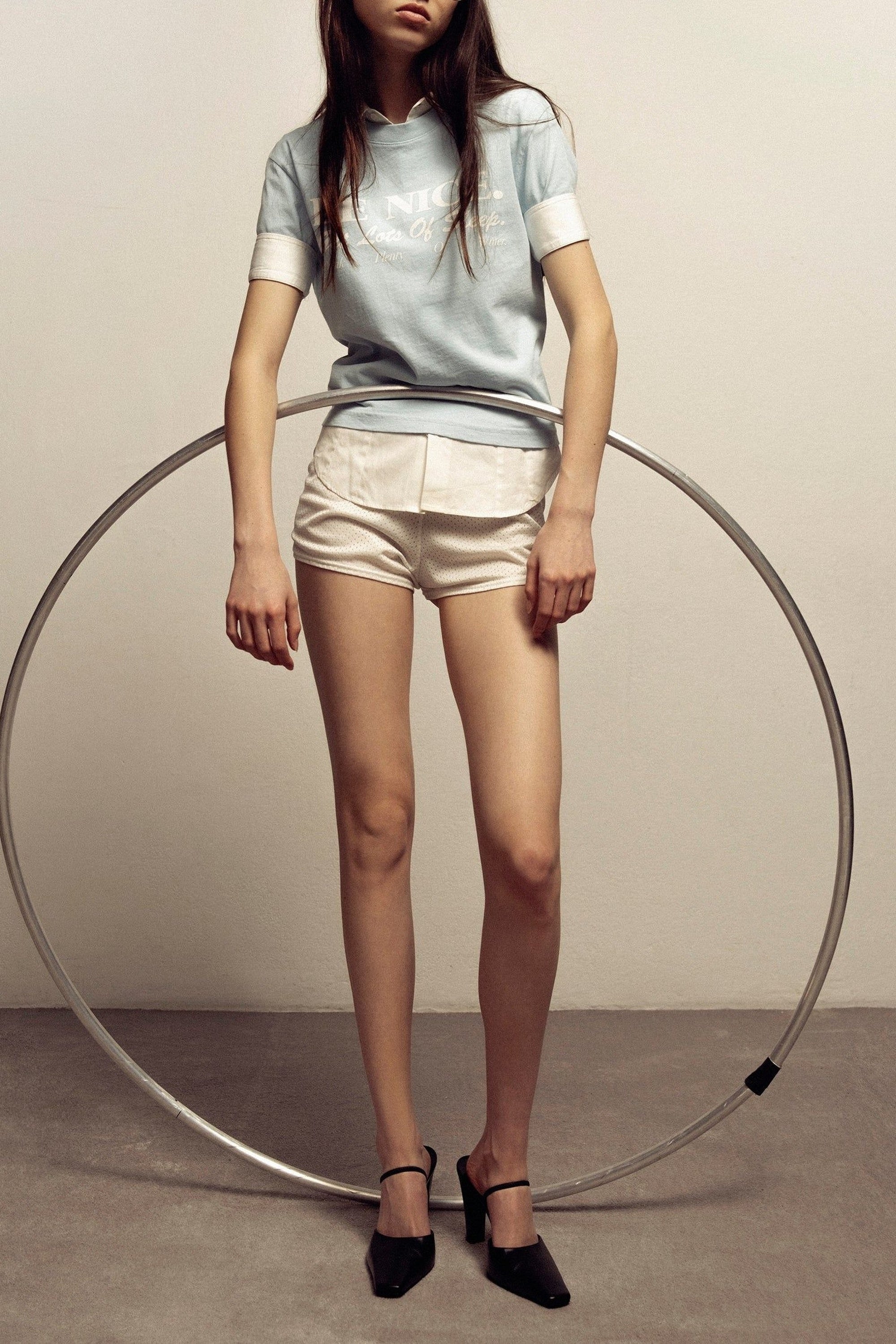 Be Nice Cropped T-Shirt - Baby Blue & White