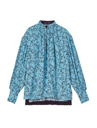 Blouse imprimée à col mao - Blue Multicolor