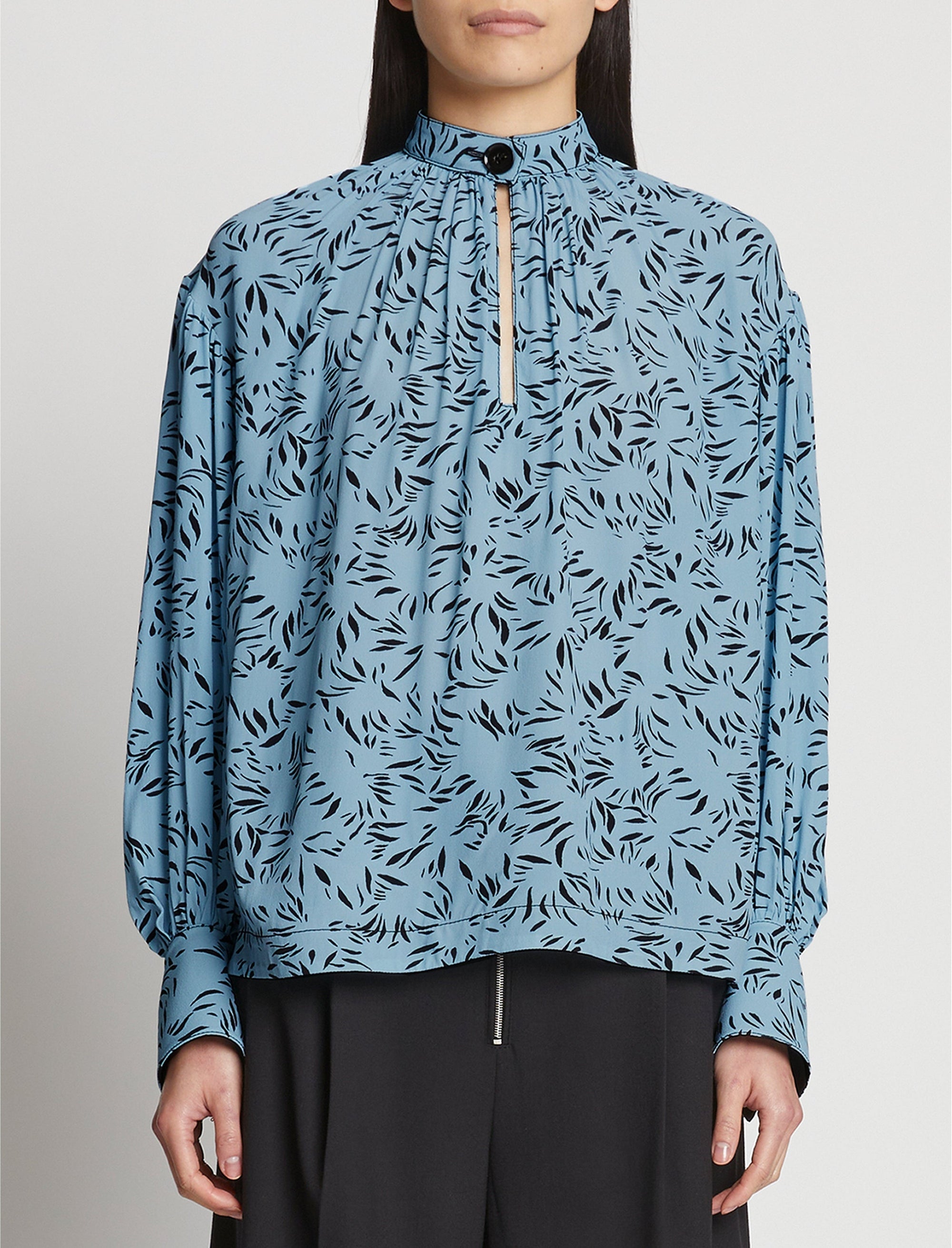 Blouse imprimée à col mao - Blue Multicolor