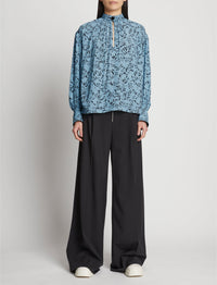 Blouse imprimée à col mao - Blue Multicolor